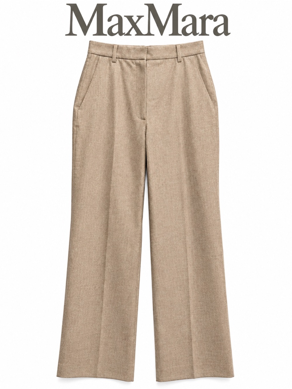 Max Mara 100% Virgin Wool Beige Tailored Straight Leg Trousers Made in Italy